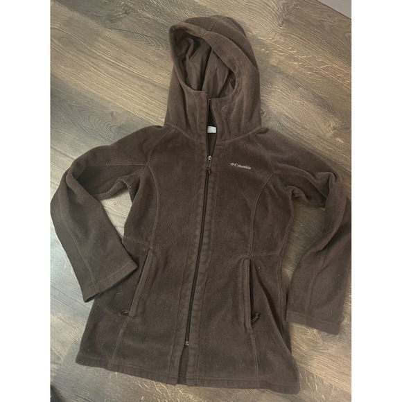 Columbia Fleece Full Zip Hooded Jacket Women's Medium Brown Coat - Picture 1 of 3
